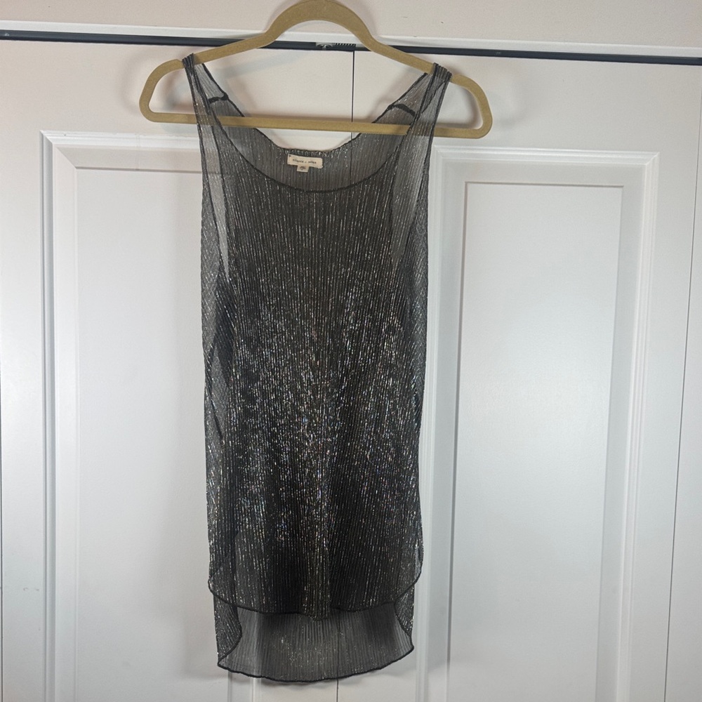 Silence + Noise Sheer Metallic Gray Top